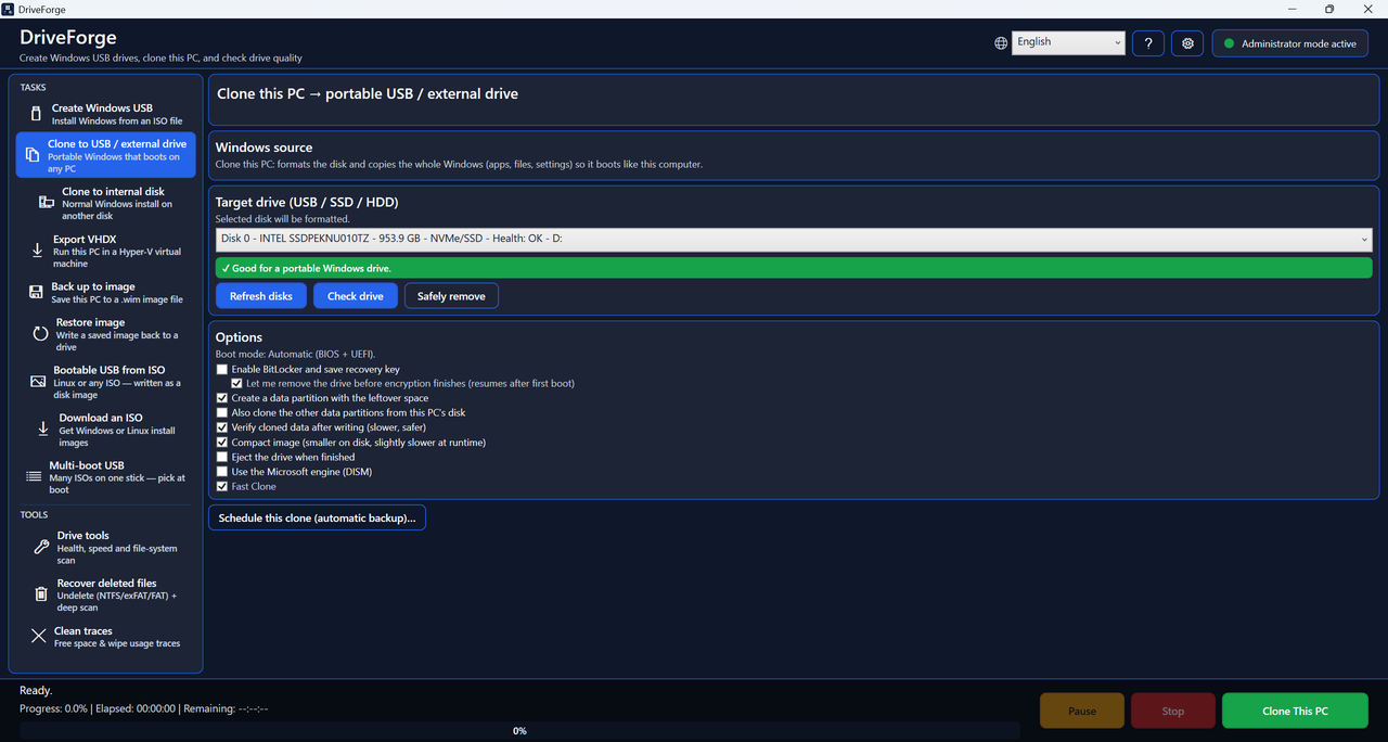 Cloning this PC to a portable USB or external drive