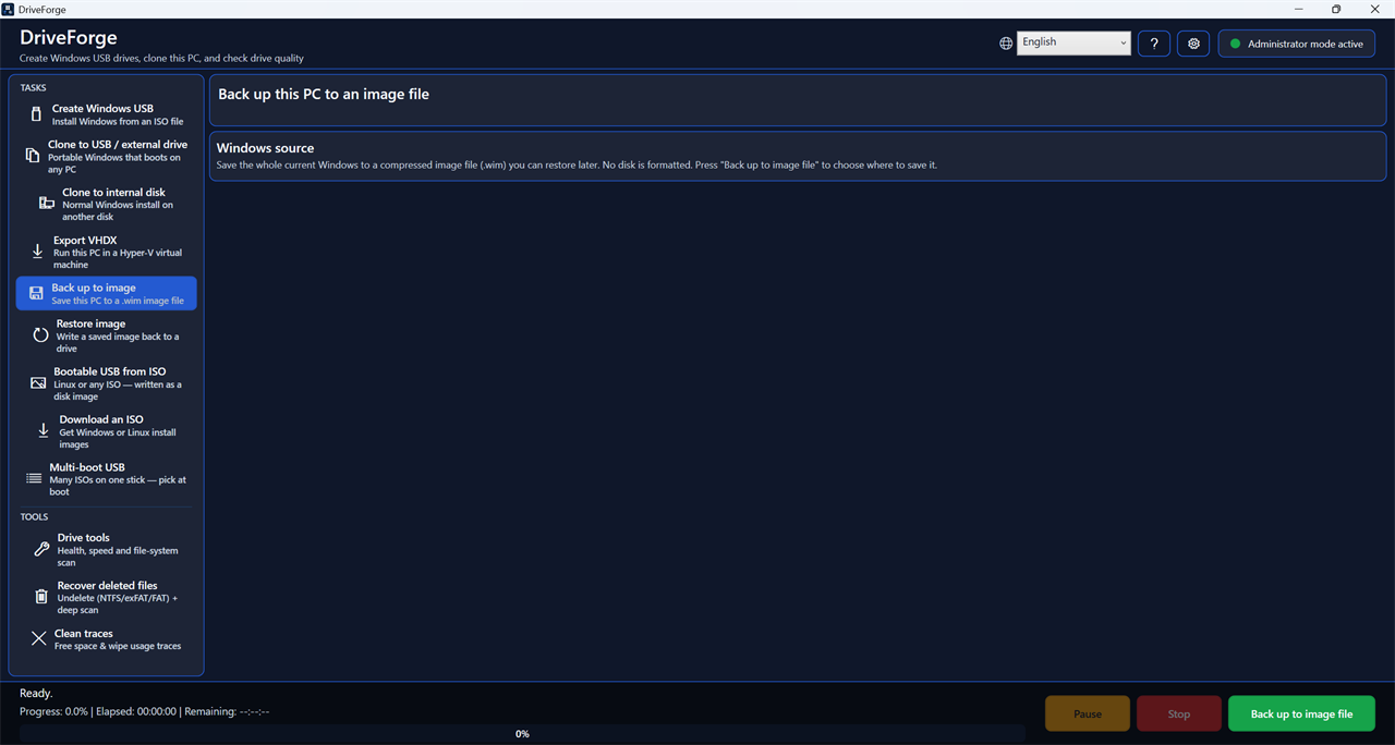 Backing up this PC to a .wim image file